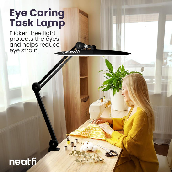 XL 2,200 Lumens LED Desk Lamp with Clamp, 24W Bright Architect Task Lamp, 20 Inches Dimmable Computer Light, Adjustable Desk Light for Home, Office, Crafts, Nails &amp; Hobbies (Non-CCT, Black)