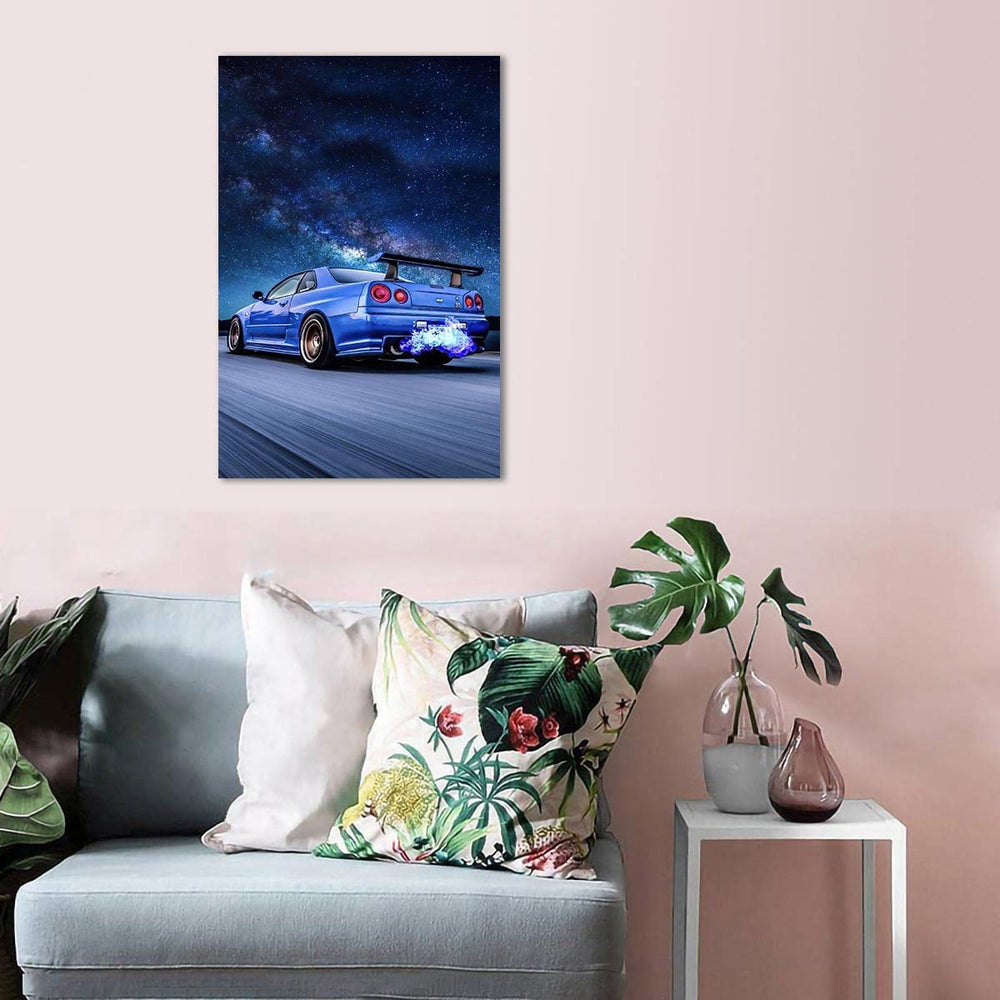 GTR Poster Skyline GTR R34 Blue Poster Canvas Wall HD Print Art Living Room Decor Art Paintings for Bathroom 16X24 No Frame