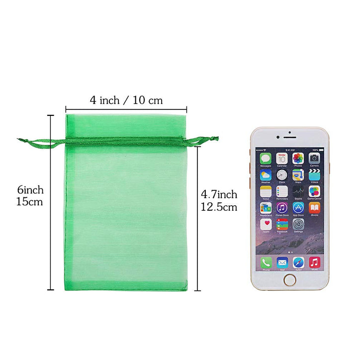 HRX Package 100pcs Organza Drawstring Bags Green, 4 x 6