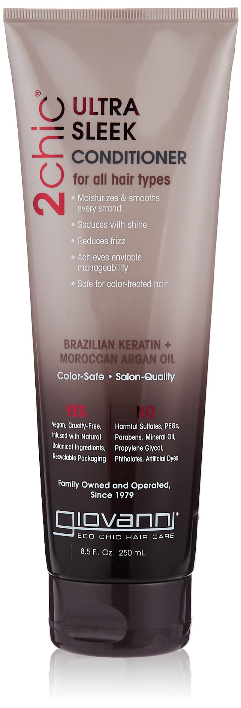 2chic Ultra-Sleek Conditioner - Brazilian Phyto-Keratin & Moroccan Argan Oil, Anti-Frizz Formula, Coconut, Shea Butter, Pro-Vitamin B5, Color Safe, Paraben Free - 8.5 oz