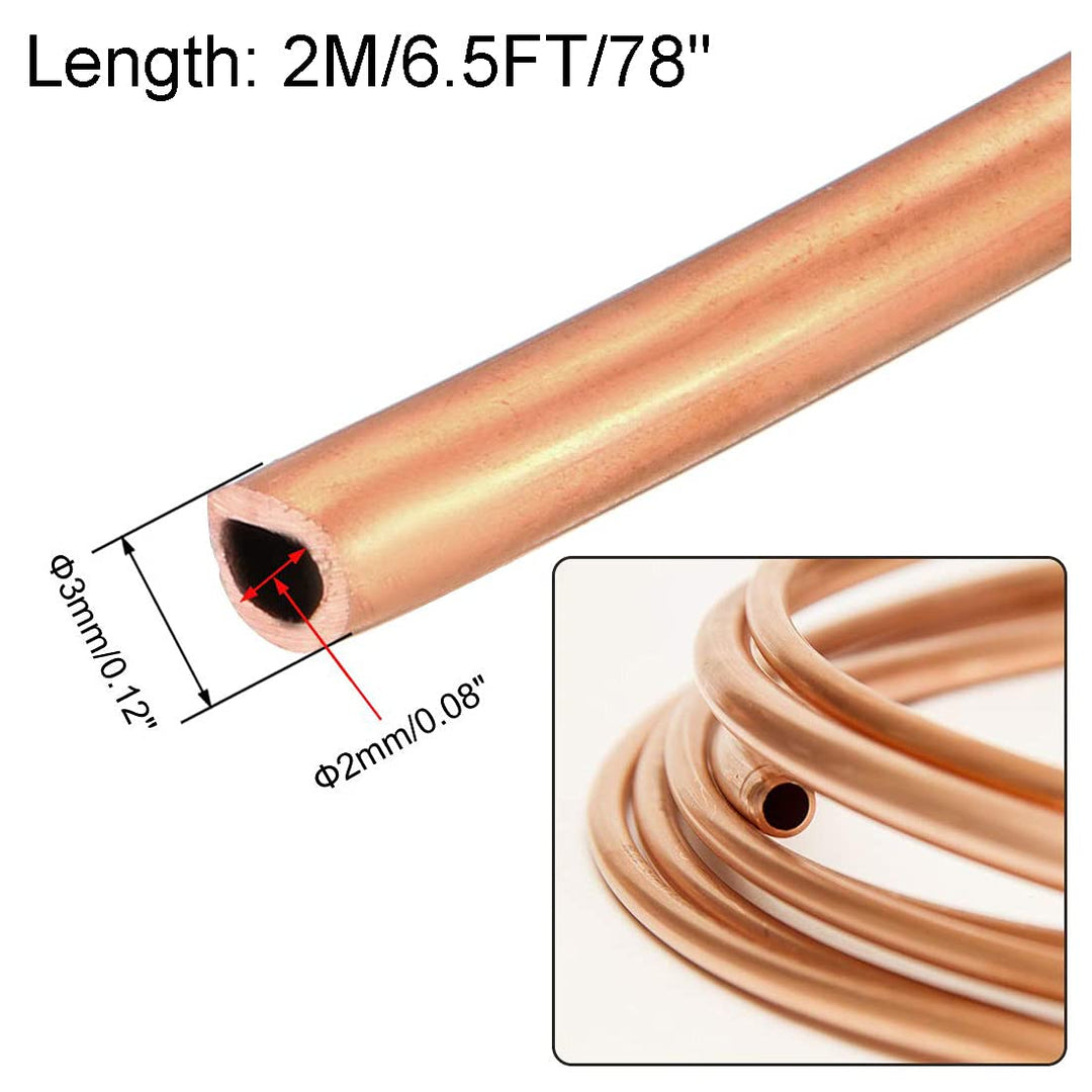 2 Meter 6.5Ft Refrigeration Capillary Pipe Tubing OD 3mm x ID 2mm Copper Tubing Coil Tube, Copper