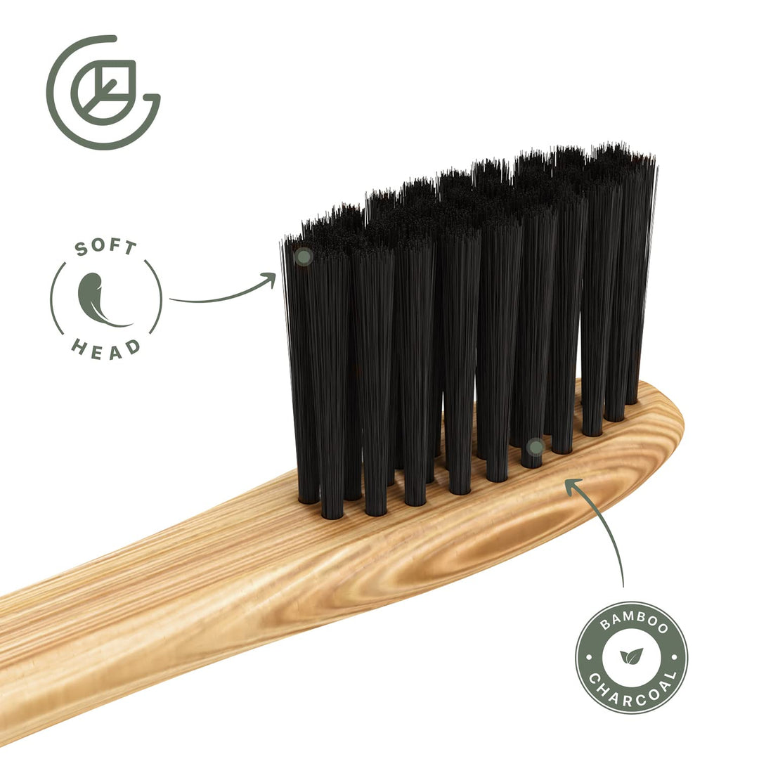 GREENZLA Organic Bamboo Toothbrushes, 4 Pack Sturdy BPA