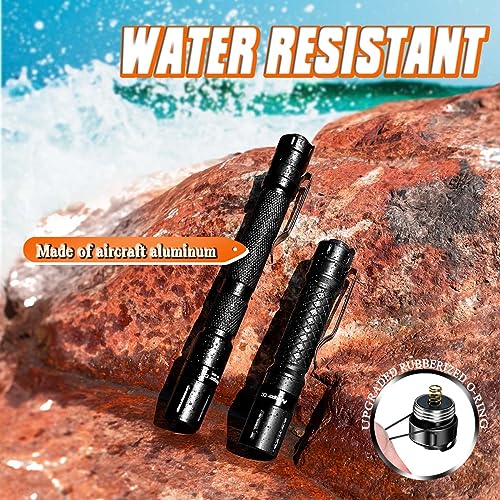 Mini Flashlight 3 Modes Small Flashlights LED Powerful High Lumens Tactical Pen Light with Clip,Slim Portable Pocket Compact Torch for Emergency Inspection AAA Battery Water-Resistant (3.4 &amp; 5.2 inch)
