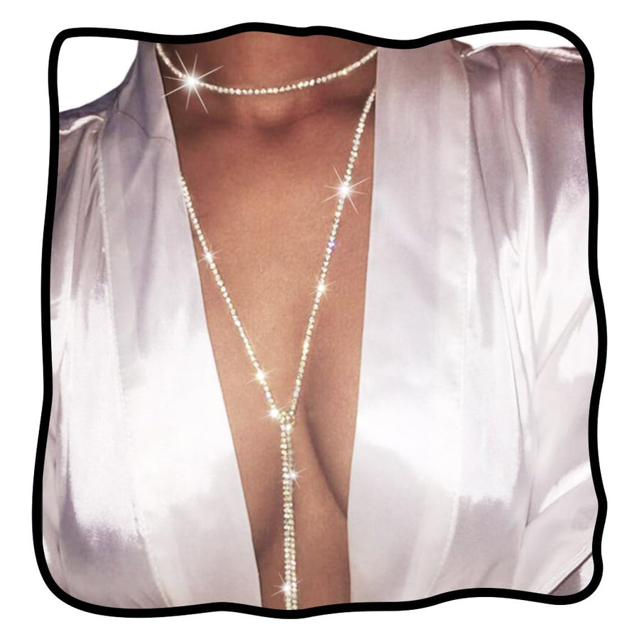 Rhinestone Long Necklace Jewelry Sparkly Crystal Choker Necklaces Sexy Beach Necklace Chain for Women (Silver)