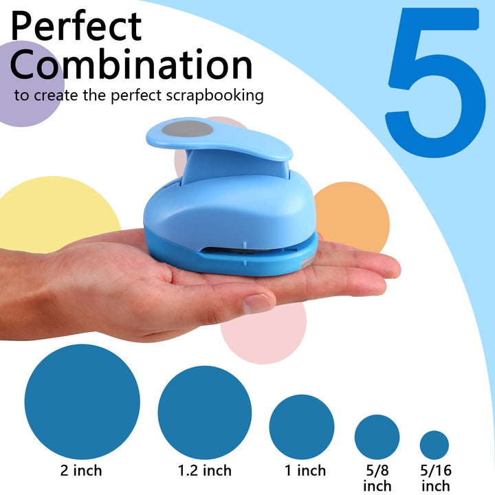 5 PCS Circle Punch Set, Circle Shape Lever Action Craft Punch, 5 Different Size Circle Hole Punch for Paper Crafts, Cardstock, Gift Wrapping, Greeting Cards and Scrapbooks