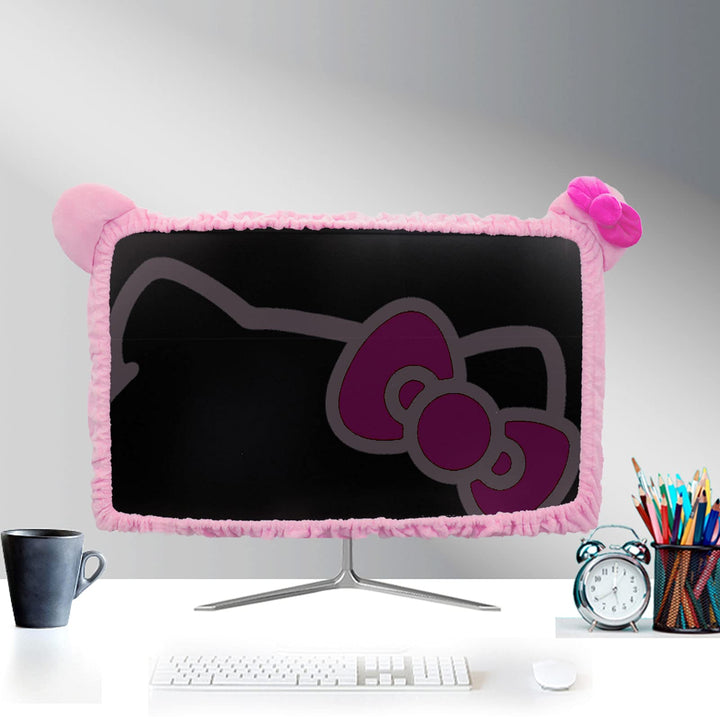 23&#39;&#39; - 34&#39;&#39; Computer Monitor Protective Cover with Cat Ear Design, Cute Monitor Dust Cover with Furry Design, Elastic Dustproof, Suitable for PC, Tablet, TV