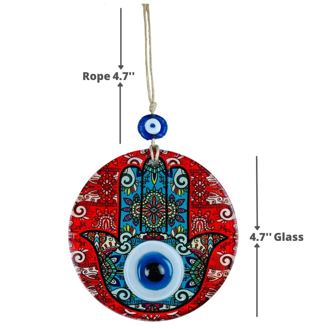Red Hamsa Hand Evil Eye Decor Home Wall Hanging 4.7 Glass Handmade Nazar Amulet Good Luck Charm