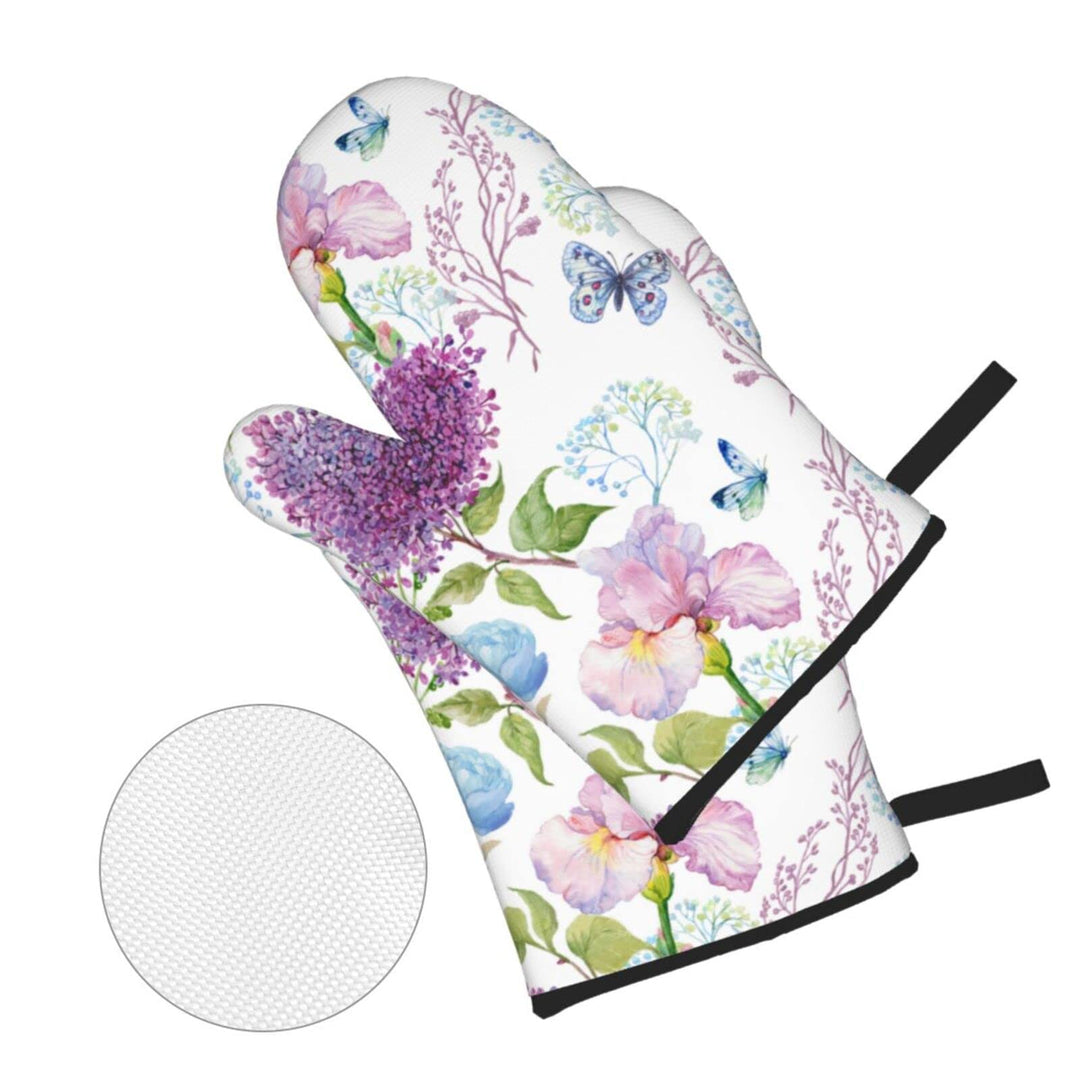 Watercolor Flowers Iris Peony Lilac Oven Mitts and Pot Holders Set of 4, Oven Mittens and Potholders Heat Resistant Gloves for Kitchen Cooking Baking Grilling BBQ