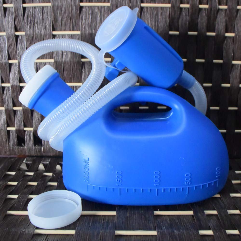 Men&#39;s 2000ML Portable Potty Pee Bottle Male Urinal Collector for Hospital Camping Car Travel Toilet Urinal,130 CM Tube (Blue)