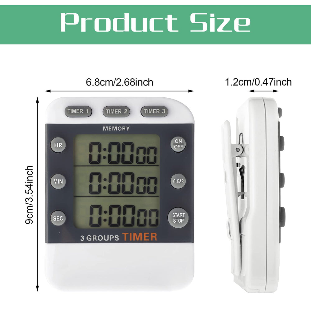 2 Pieces Digital Dual Kitchen Timer 3 Channels Count UP/Down Timer Cooking Timer with Magnetic Back Loud Alarm Large Display Countdown Timer for Cooking Classroom Kids Teacher Study