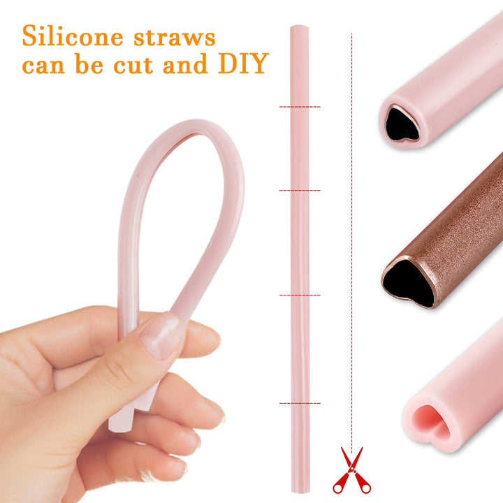 10Pcs Heart Straws Heart Shaped Straws with Silicone Tips Reusable Stainless Steel Straws Silicone Straws with 1 Cleaning Brushes and Mesh Bag for Hot Cold Drinks Valentines Day Birthday Wedding Gifts