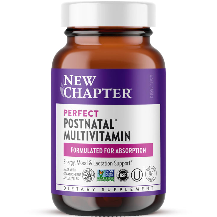 , Postnatal Vitamins Lactation Supplement, Complete Multivitamin with Fermented Vitamin D3 + B Vitamins, Made with Organic Vegetables &amp; Herbs, Non-GMO Ingredients, 96 Count