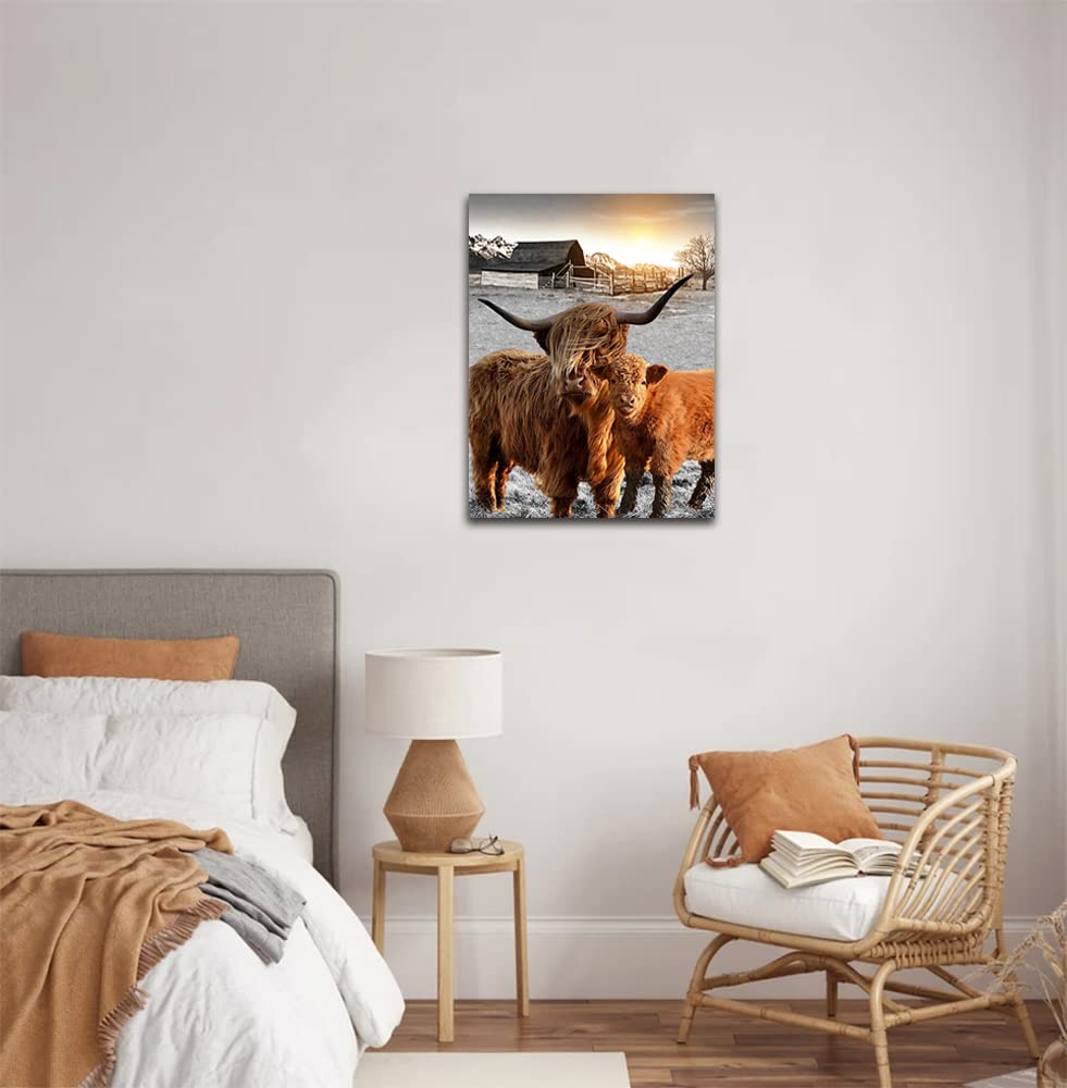 Highland Cow Bathroom Decor Cow in Bathtub Wall Art Funny Animal Canvas Print Longhorn Wall Decor Farmhouse Artwork Stretched and Framed Ready to Hang 12x16inch