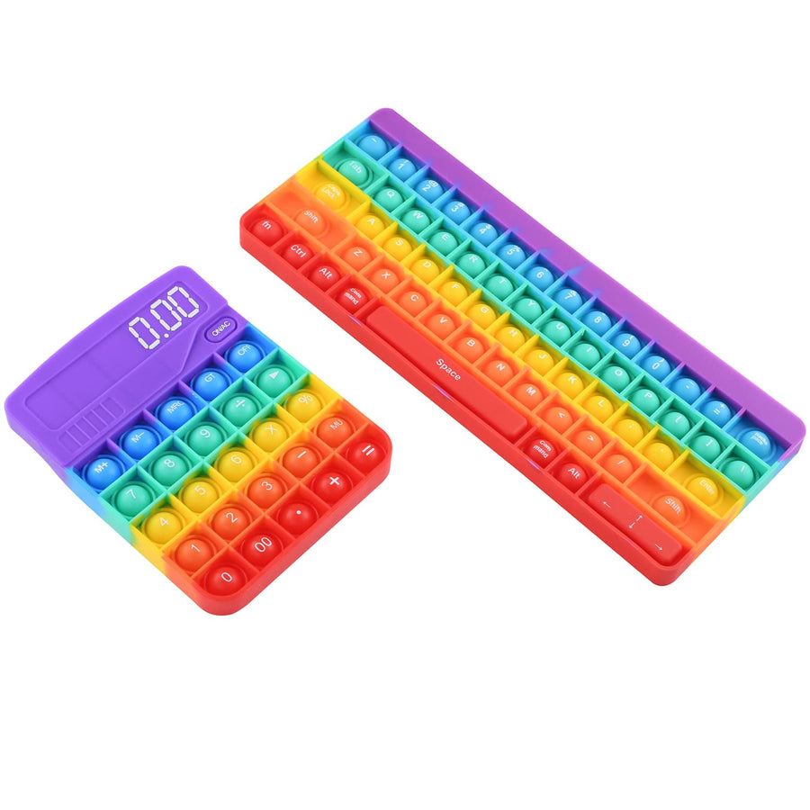 2 Packs Pop Sensory Fidget Toys, Push Bubble Fidget Sensory Toys, Calculator Keyboard Pop Bubble Fidget Toys, Silicone Pressure Relieving Toys, Squeeze Sensory Toys, Rainbow Color