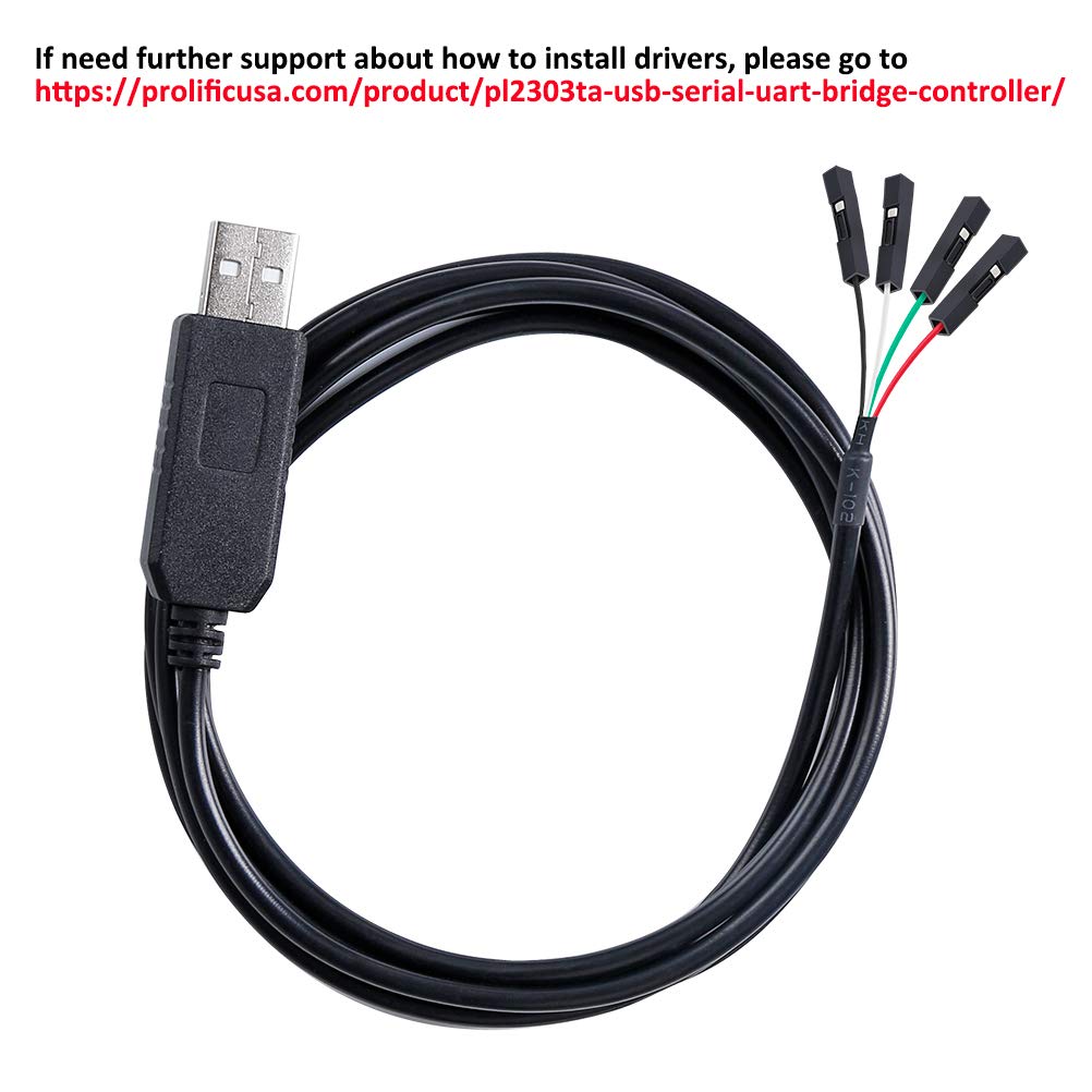 USB to TTL Serial 3.3V Adapter Cable TX RX Signal 4 Pin 0.1 inch Pitch Female Socket PL2303 Prolific Chip Windows 10 8 7 XP Vista (6ft, Black)