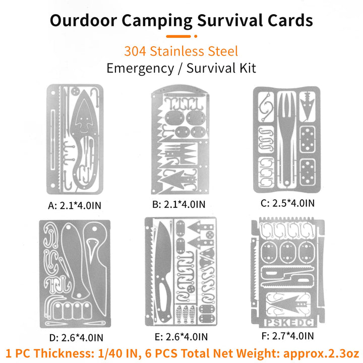 PSKOOK 12 Pcs Survival Multitool Card Emergency Camping