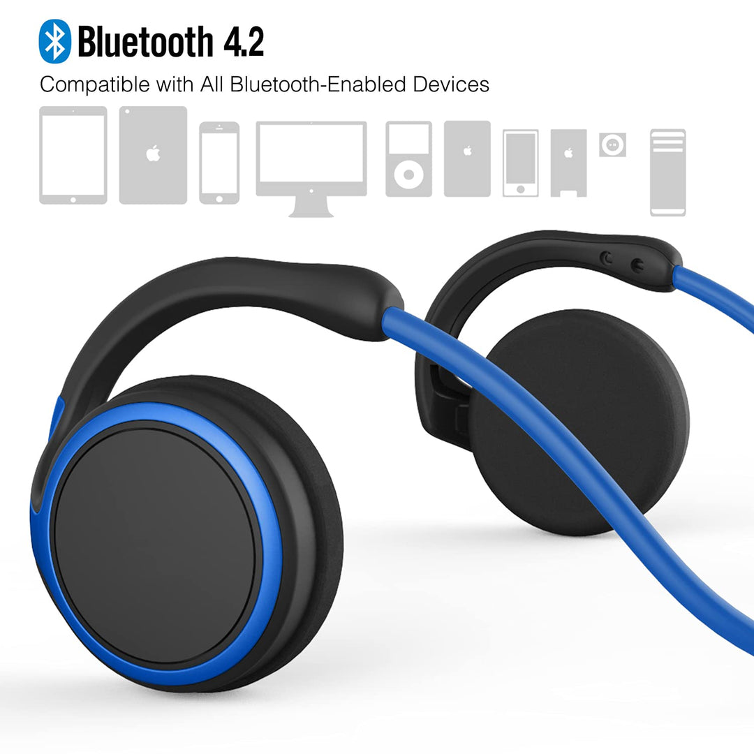 Small Bluetooth Headphones Wrap Around Head - Sports Wireless Headset with Built in Microphone and Crystal-Clear Sound, Foldable and Carried in The Purse, and 12-Hour Battery Life, Blue