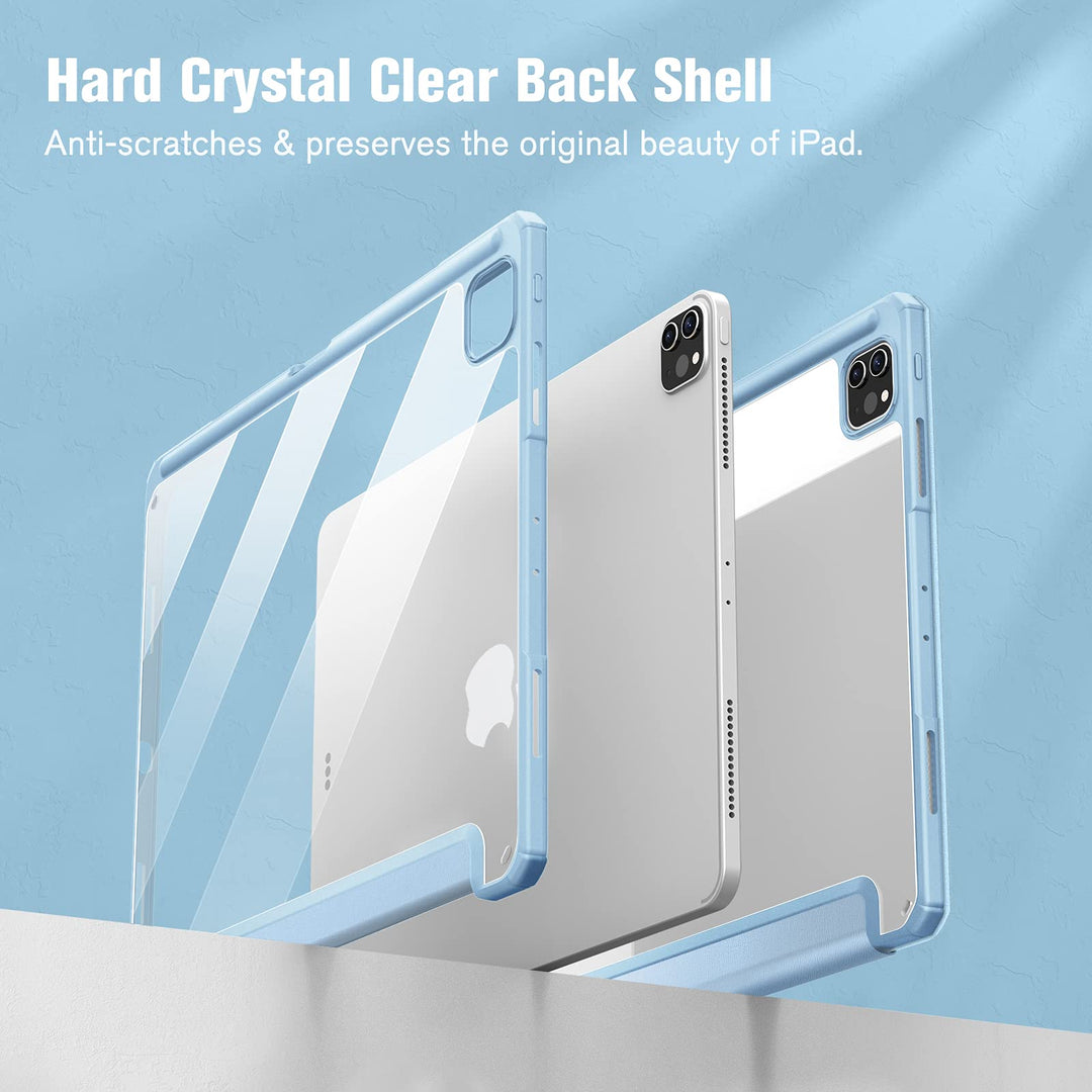 Fintie Hybrid Slim Case for iPad Pro 12.9-inch 6th Generation 2022, [Built-in Pencil Holder] Shockproof Cover w/Clear Transparent Back Shell, Also Fit iPad Pro 12.9 5th/4th/3rd Gen, Blue