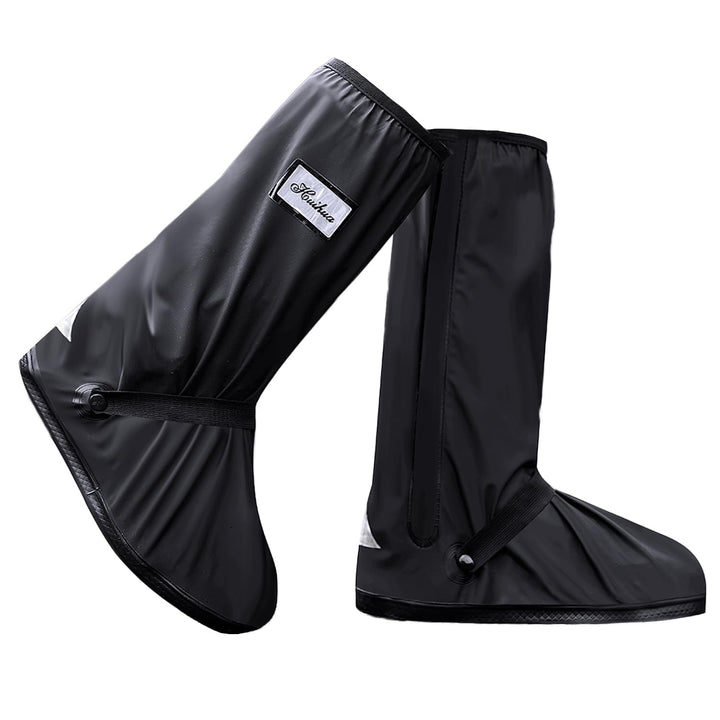 Black Waterproof Rain Boot Shoe Cover with reflector (1 Pair) (Large)