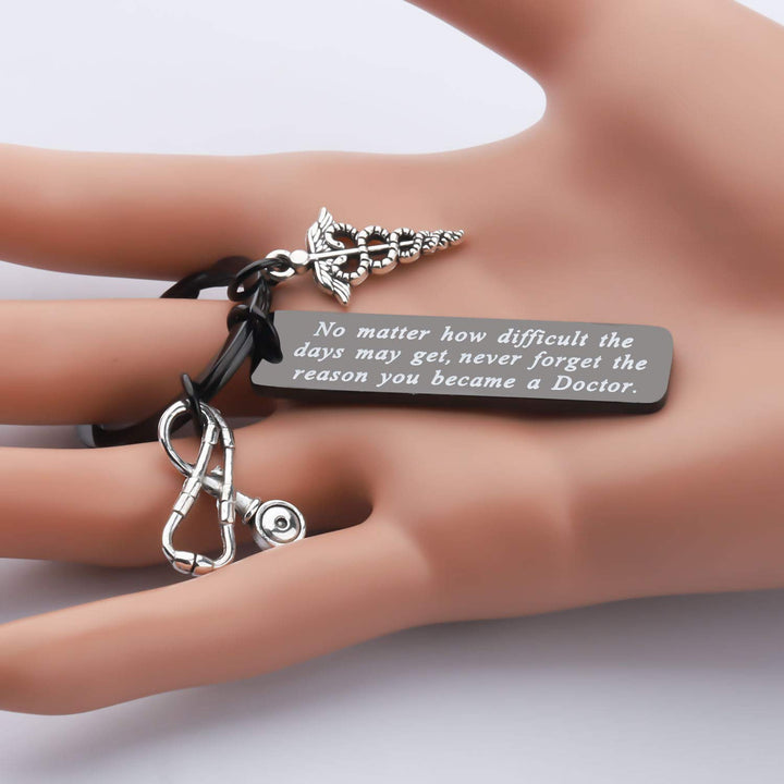 Doctor Gift Doctor Keychain Caduceus Charm Medical Doctor Jewelry Gifts for Graduation Birthday Christmas (Black)