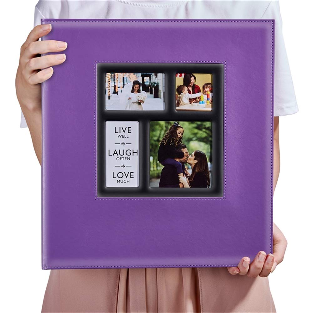 Photo Album 4x6 600 Photos, Large Capacity Wedding Family Leather Cover Picture Albums Holds 600 Horizontal and Vertical 4x6 Photos with Black Pages (Purple)
