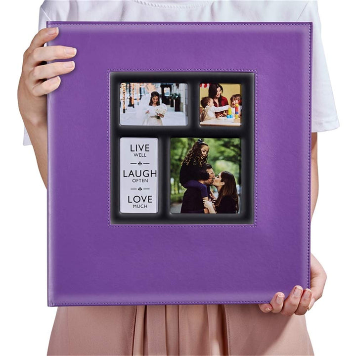 Photo Album 4x6 600 Photos, Large Capacity Wedding Family Leather Cover Picture Albums Holds 600 Horizontal and Vertical 4x6 Photos with Black Pages (Purple)