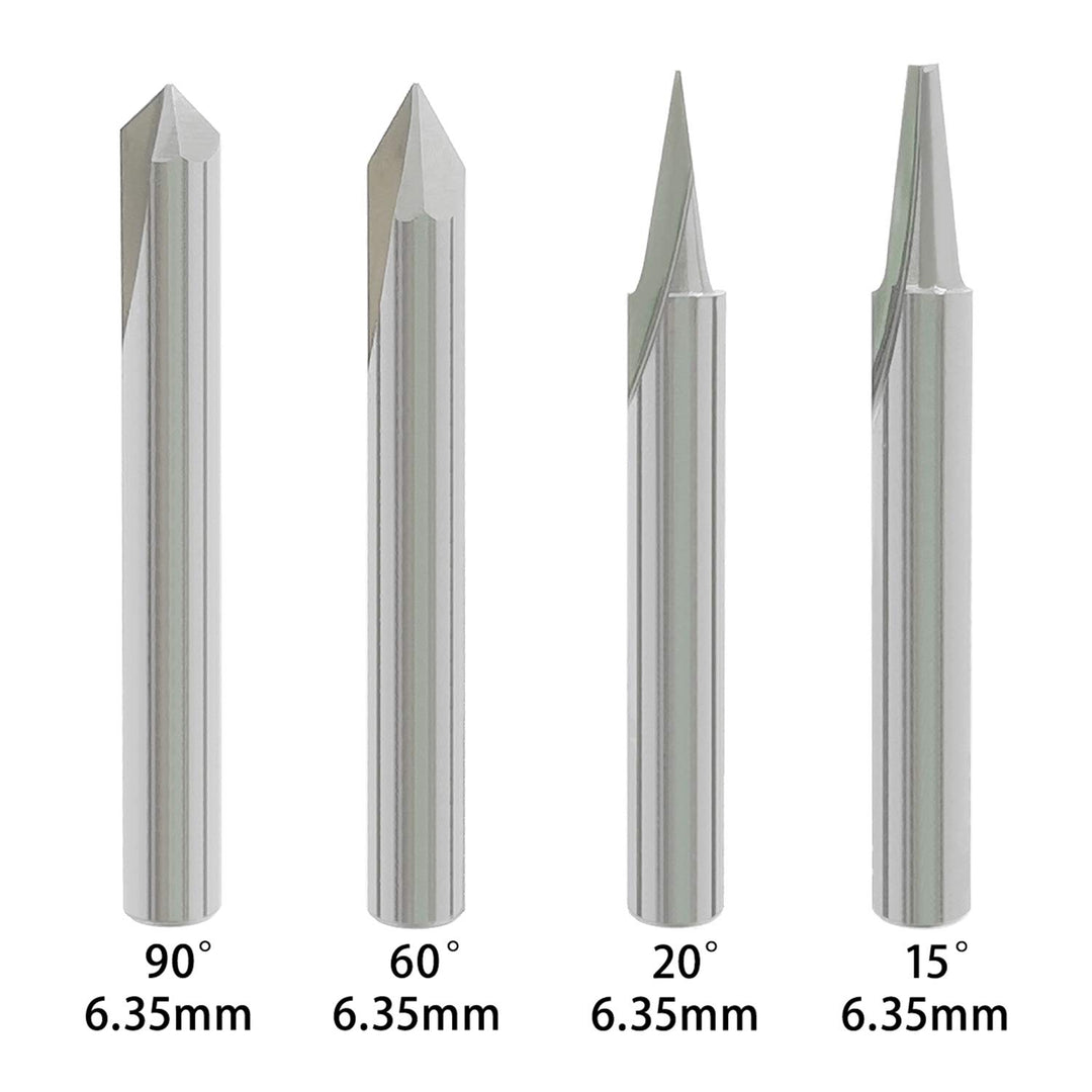 Engraving Bit 15, 20, 60, 90 Degree CNC Wood Carving Router Bit Set Marking Conical Engraving Router Tool , 2 Flutes Tungsten Steel Straight CNC V-bit 1/4 Inch Shank
