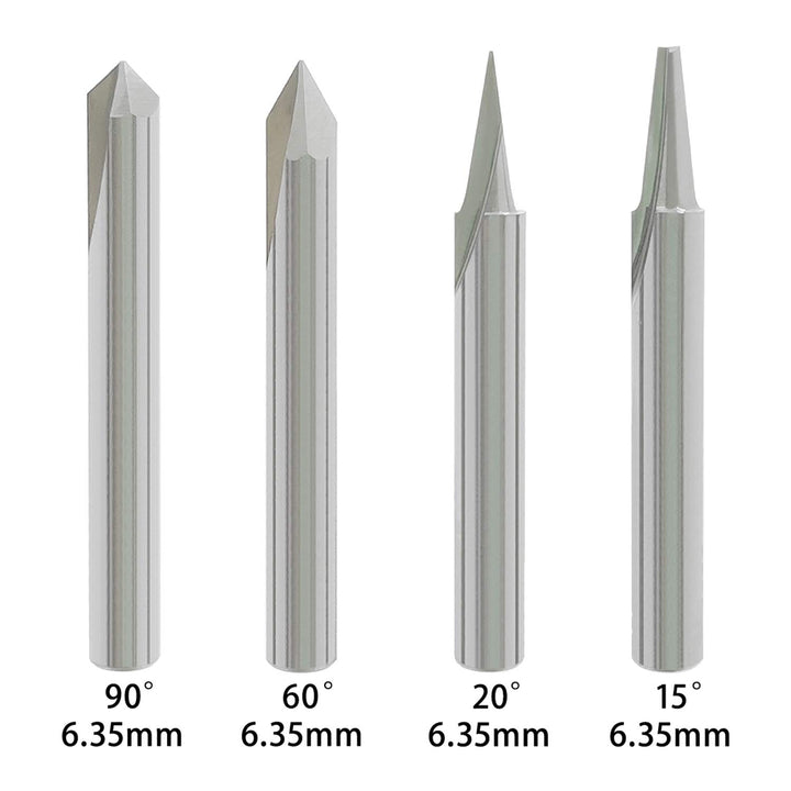 Engraving Bit 15, 20, 60, 90 Degree CNC Wood Carving Router Bit Set Marking Conical Engraving Router Tool , 2 Flutes Tungsten Steel Straight CNC V-bit 1/4 Inch Shank