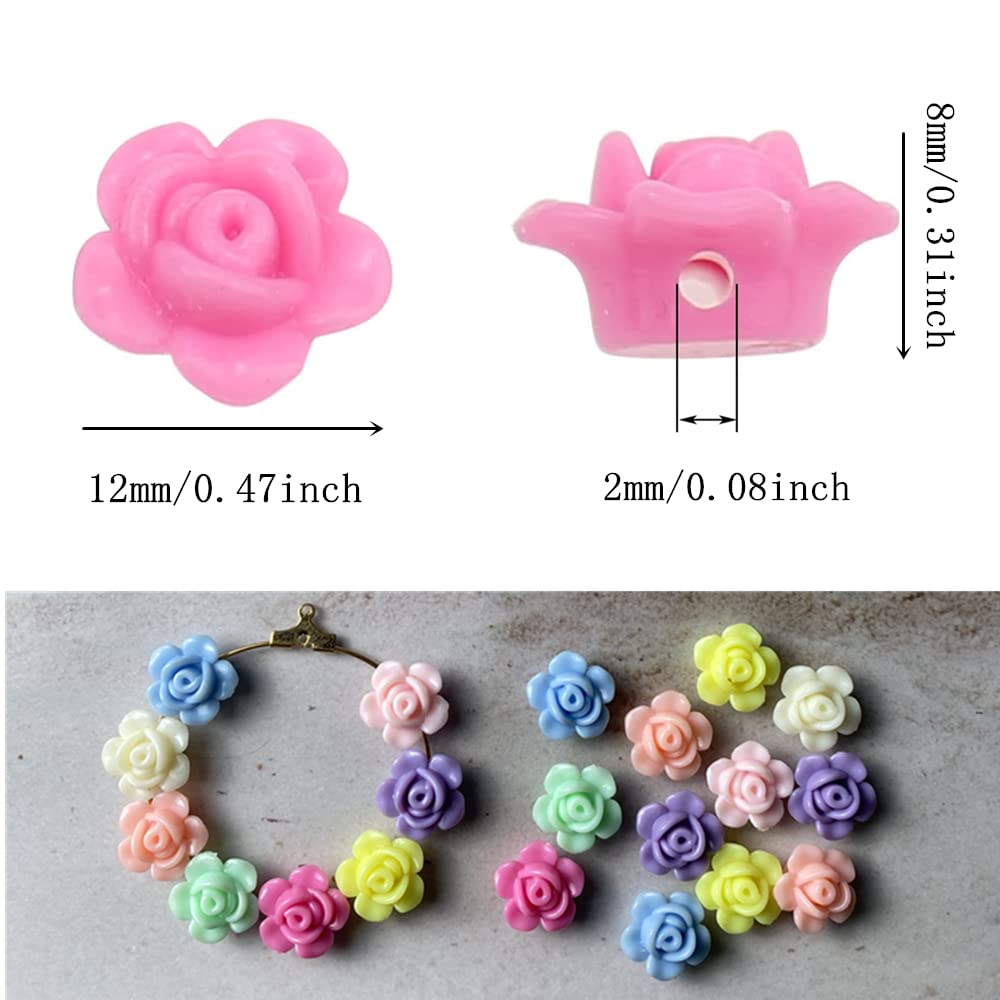 600 Pieces Mixed Iridescent Candy Color Acrylic Rose Flowers Beads Colorful Flat Back Assorted Candy Color Loose Spacer Mixed for Jewelry Making Rainbow Bracelets Necklaces DIY Crafts