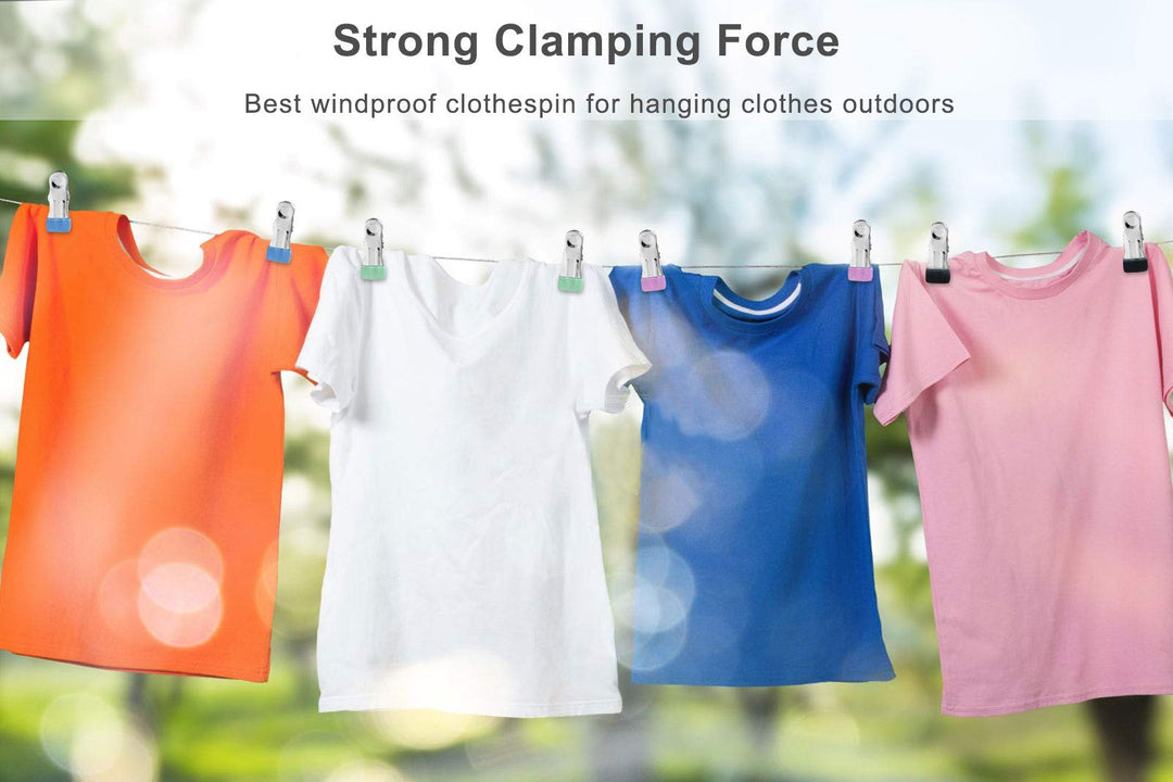 Colored Clothespins, 30 Pcs Utility Clothes Pins, Multicolor Stainless Steel Metal Sock Clips for Clothesline
