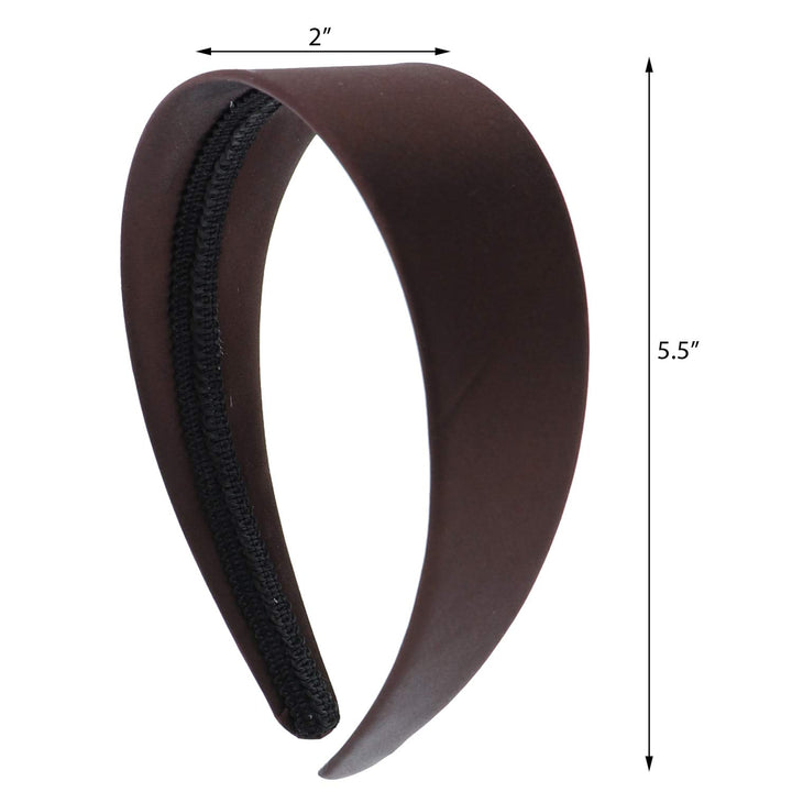 Brown 2 Inch Wide Satin Hard Headband with No Teeth Head band for Women and Girls ()