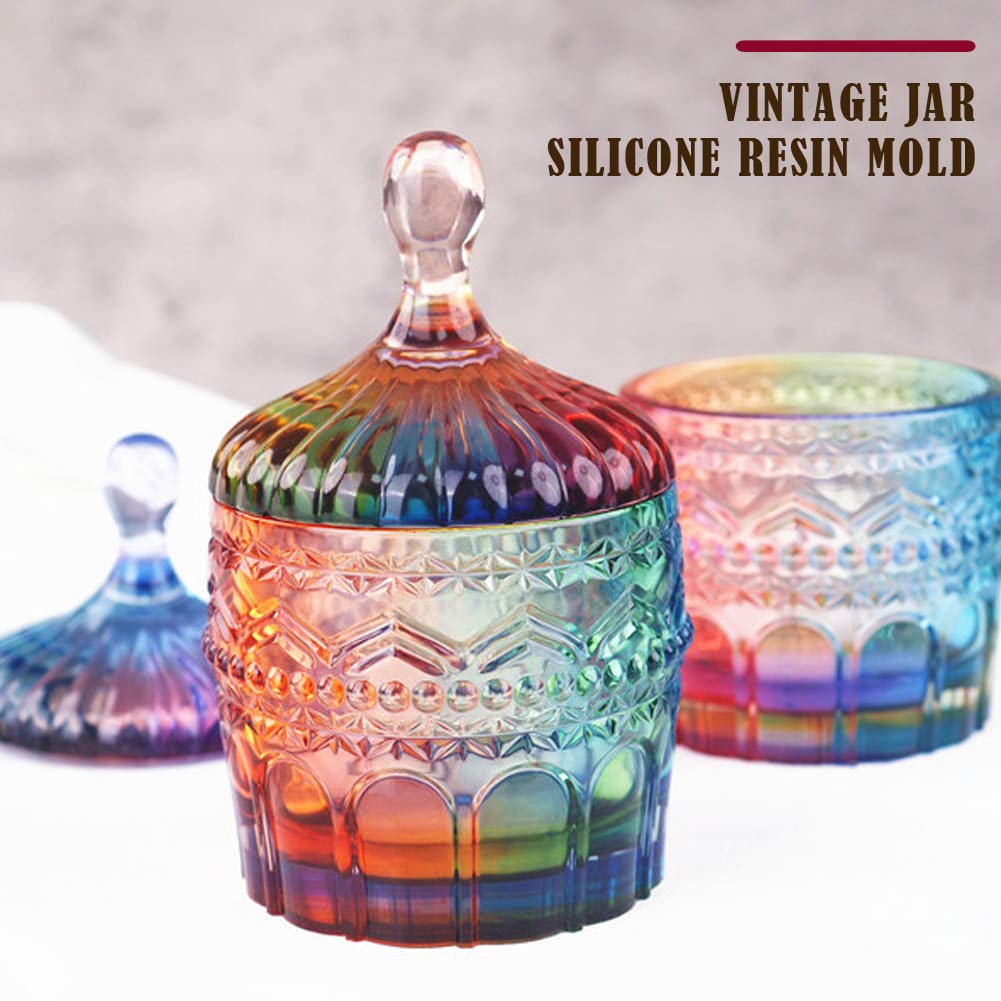 Resin Jar Mold with Lid Silicone Box Mold for Epoxy Resin Casting DIY Storage Bottle Jewelry Trinket Container Candle Holder Flower Pot Resin Crafts Kits Home Decor Gift