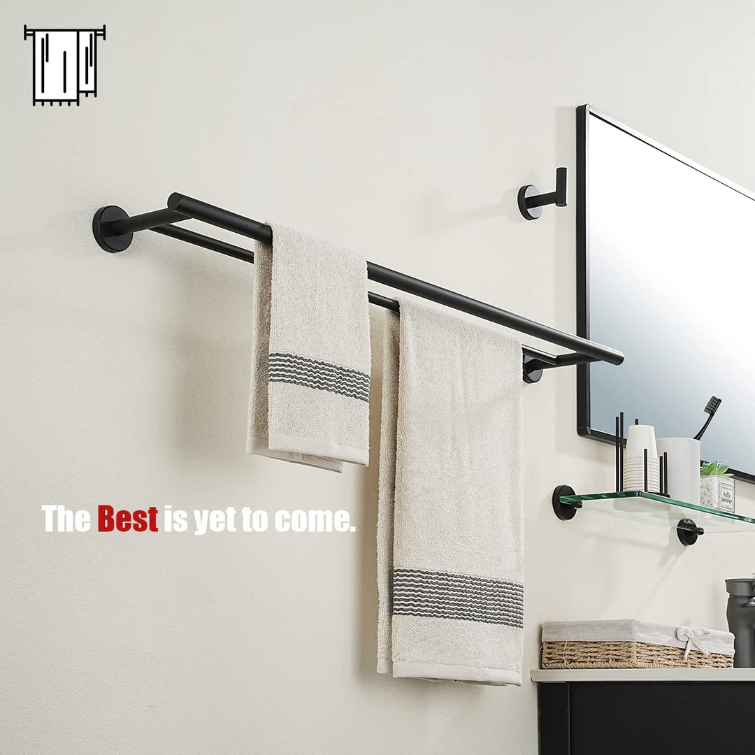 Double Bath Towel Bar, Matte Black 30 Inch 304 Stainless Steel Thicken 0.8mm Towel Rack for Bathroom, Towel Holder Wall Mount, 33 in Total Length, TB100L30-PB