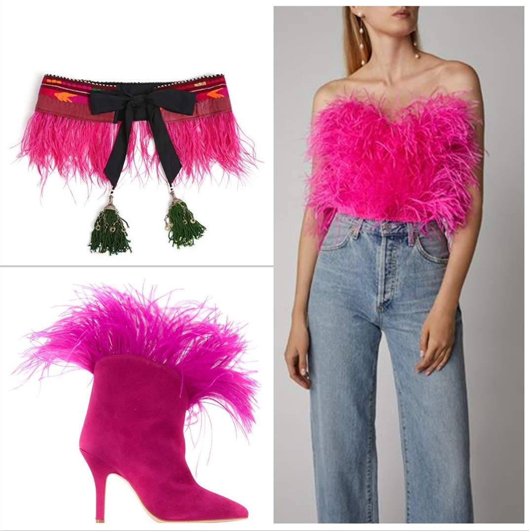 AWAYTR Ostrich Feather Trim Fringe - Satin Ribbon Dress