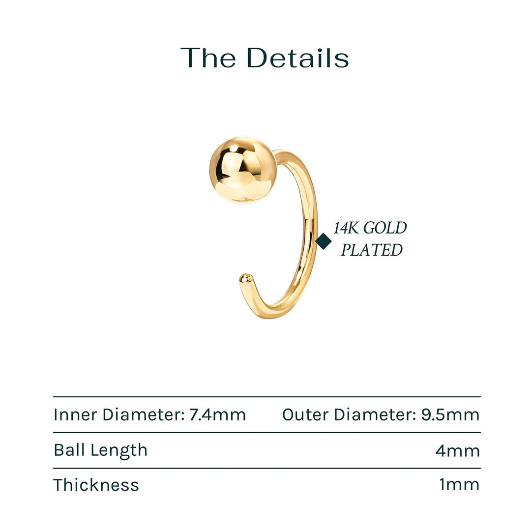 14K Gold Plated 925 Sterling Silver Huggie Half Hoop Earrings | Hypoallergenic Minimalist Tiny Cartilage Earring (Ball, White Gold)