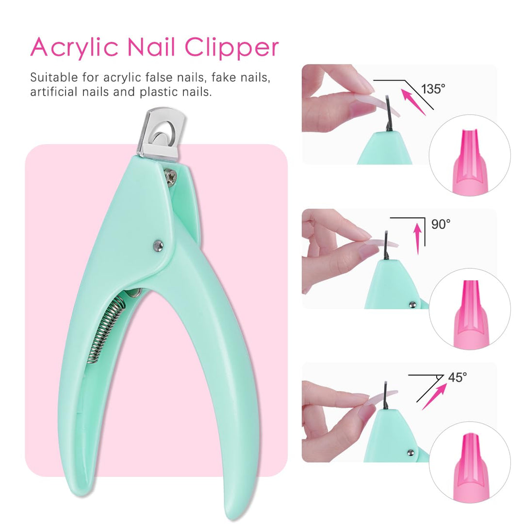 Coffin Nail Tips, 500Pcs Clear Nail Tips Ballerina False Nails Coffin Nail Tips for Acrylic Nails with Glue Files and Buffers Clipper Brush for Beginners