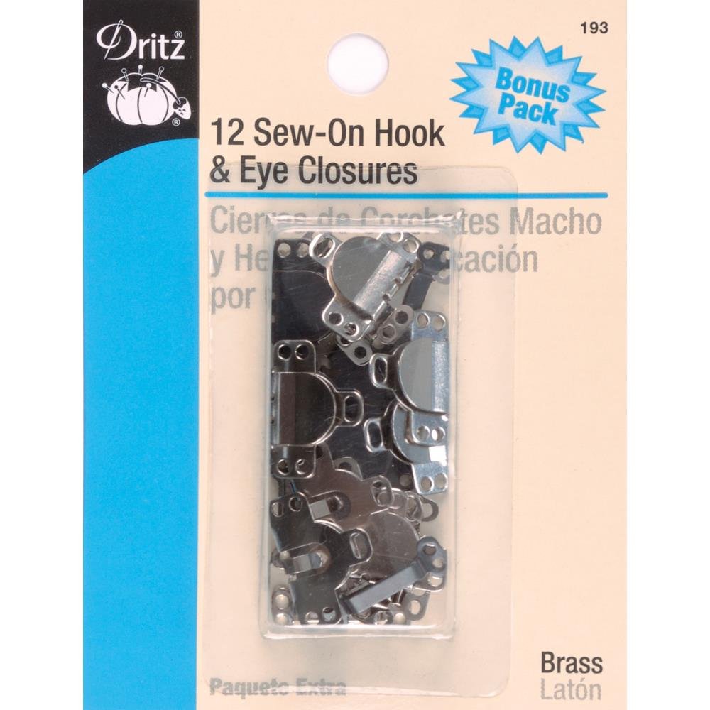 193 Sew On Hook &amp; Eye Closures, Brass 12-Count