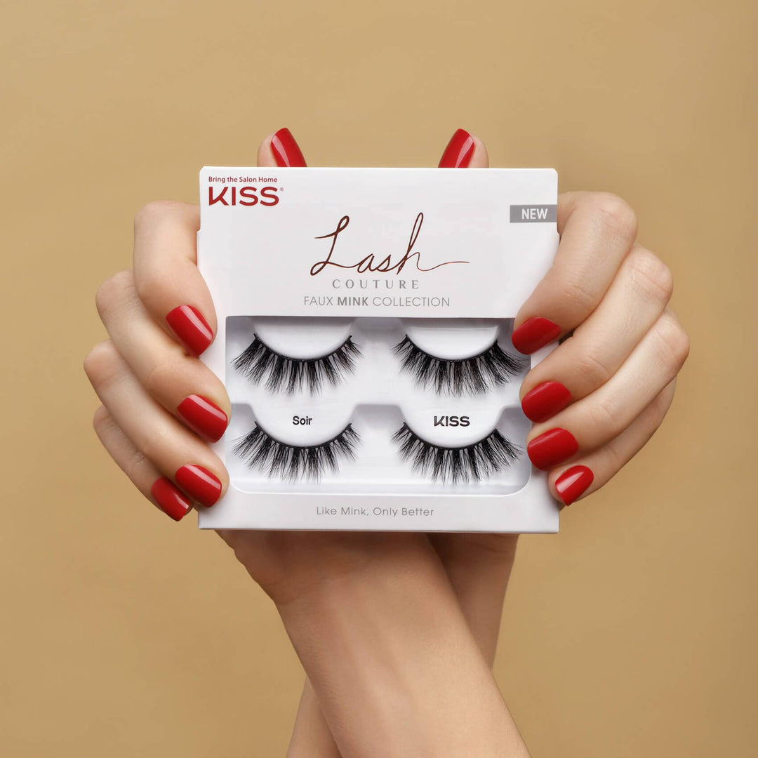 Lash Couture Faux Mink False Eyelashes Double Pack, Knot-Free Lash Band, Reusable, Contact Lens Friendly, Easy To Apply, Ultrafine, Tapered, Synthetic Fake Lashes, Style Soir, 2 Pairs