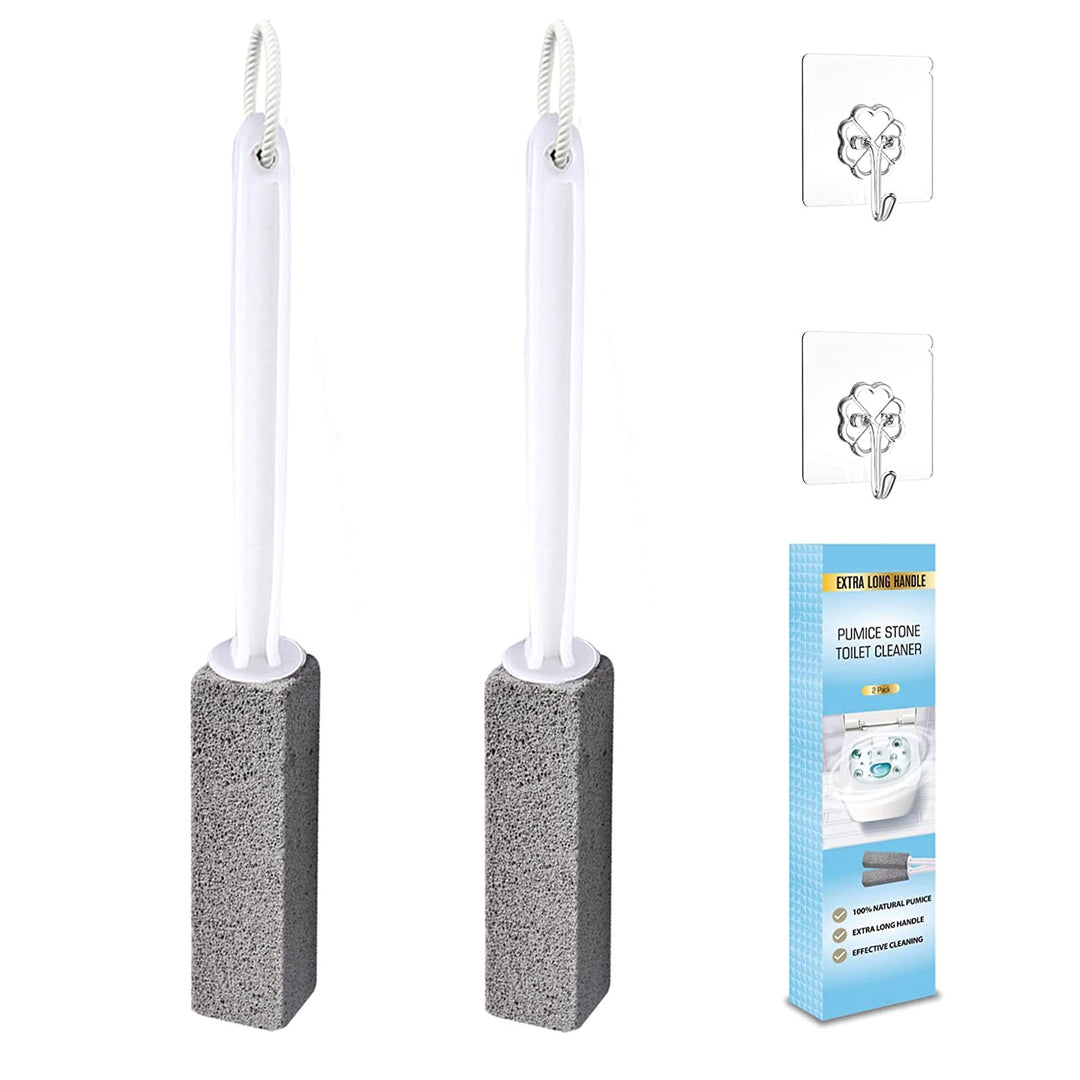 Pumice Stone Brush Toilet Bowl Cleaner with Extra Long Handle, Pumice Stone Toilet Cleaning - Fit for Cleans Limescale, Hard Water Rings, Tiles, Iron and Rust, Household Cleaning,2 Pack