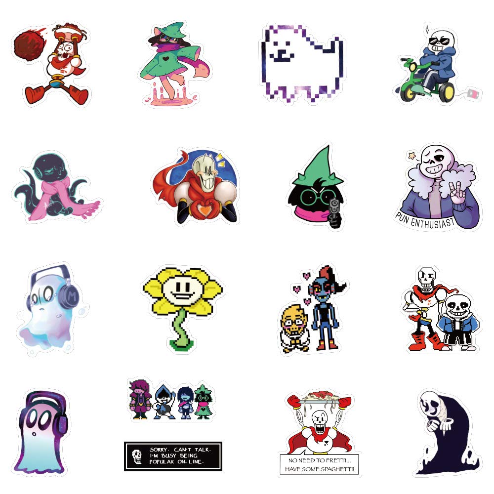 Undertale Stickers Pack| 50pcs Sans Undertale Viny Waterproof Stickers for Laptops PC Frisk Sans Au Gaster Undyne Flowey Decal for Teen Girl Adults DIY Computer Phone Case Water Bottle Skateboard (A)