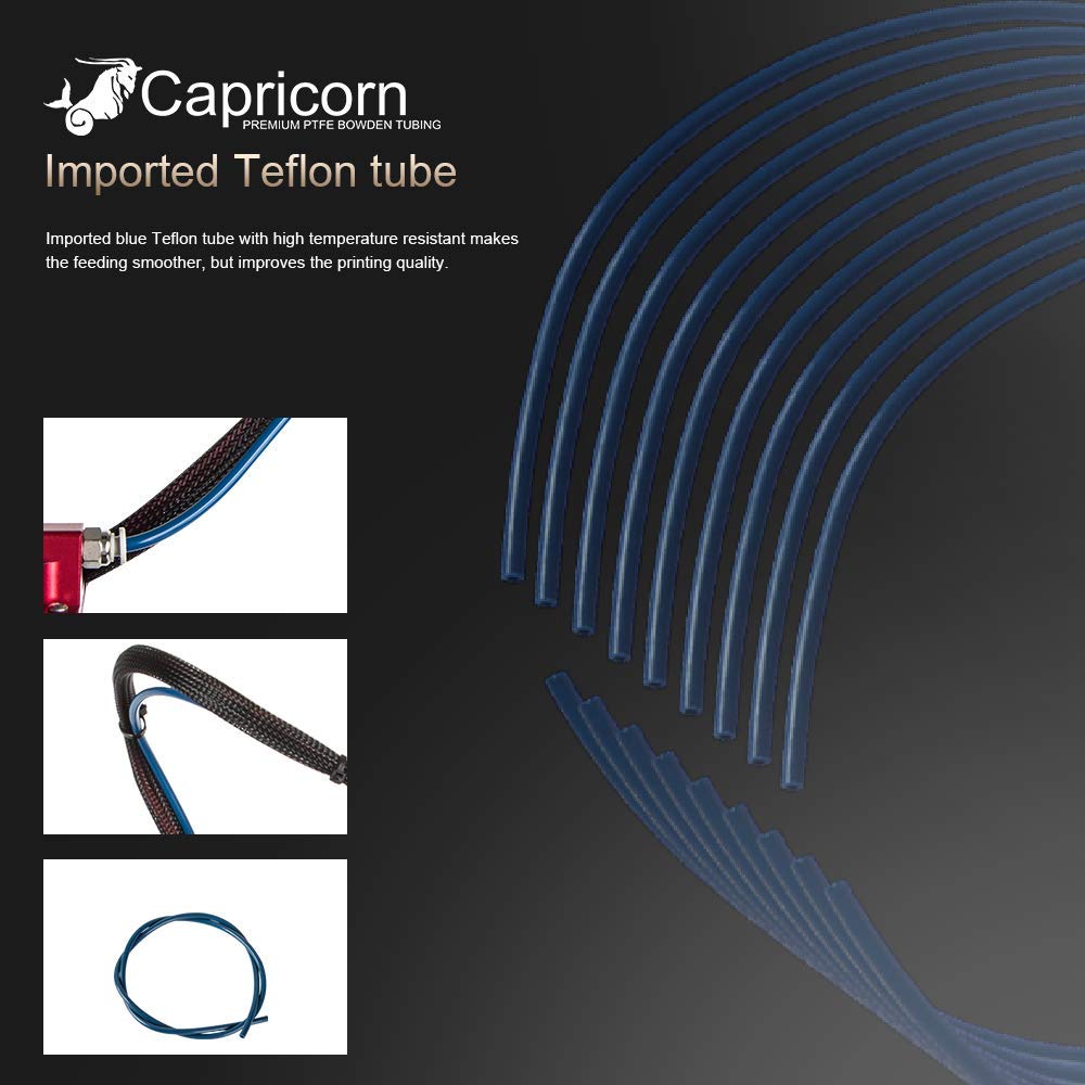Creality Capricorn Bowden PTFE Tubing 1M XS Series 1.75MM Filament with Pneumatic Fittings &amp;2 Blue Collet Clips &amp;Nozzles&amp;Tube Cutter for Ender 3 V2/ Ender 3/ Ender 3 Pro/Ender 5/ CR-10/10S 3D Printer