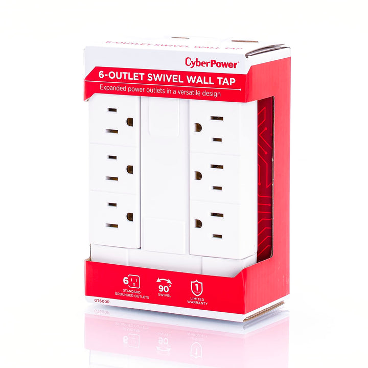CyberPower GT600P 6 Outlet Swivel Grounded Wall Tap, Wh