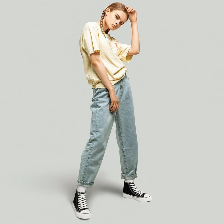 Unisex Fashion High top Sneakers Womens Classic High Tops Canvas Shoes Casual Tennis Shoes for Men(Black,US6W/US4M)