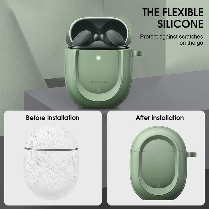 Case Cover for Pixel Buds A-Series 2021 and Pixel Buds 2 (2020), Rugged Shield Protective Skin [Front LED Visible](Sage Green)