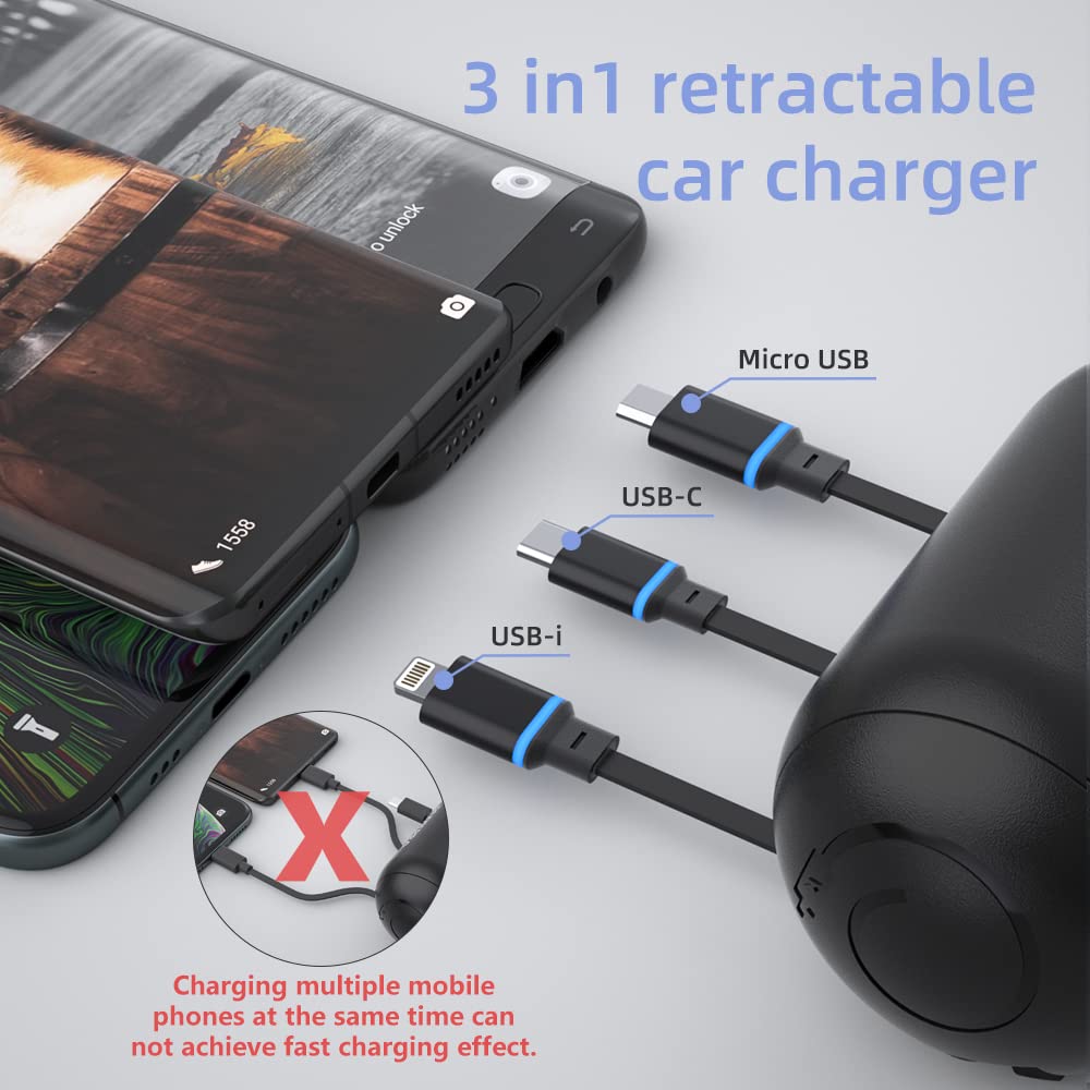 OHLPRO Multi Car Retractable Backseat 3 in 1 Car Chargi