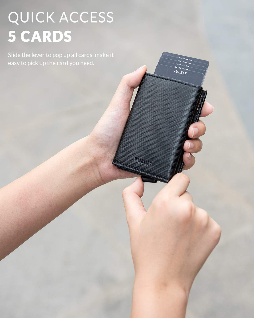 Pop up Wallet RFID Blocking Leather Credit Card Wallet with Banknote Compartment, ID Window &amp; Coin Pocket (Carbon Black)