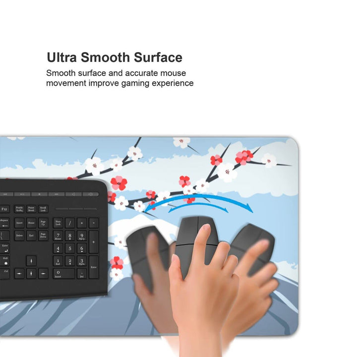 Japanese Cherry Blossom Gaming Mouse Pad XL, Extended Large Full Desk Mousepad 31.5 X 11.8 Inch, Waterproof Big Mouse Pad Edge, Non-Slip Long Keyboard Mat Office &amp; Home , Blue Mouse Pad