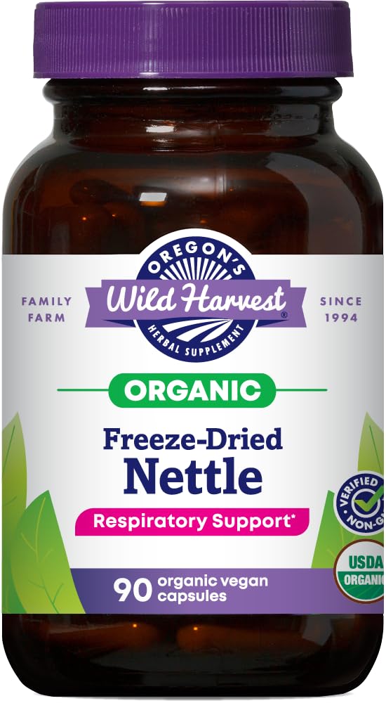 Oregon&#39;s Wild Harvest, Certified Organic Nettle Capsules with Stinging Hairs, Allergy Supplement, 600 mg, 90 Capsules
