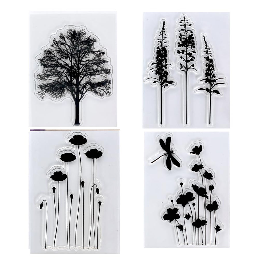 4 Sheets Different Style Tree Flowers Clear Stamps for Card Making Decoration and DIY Scrapbooking