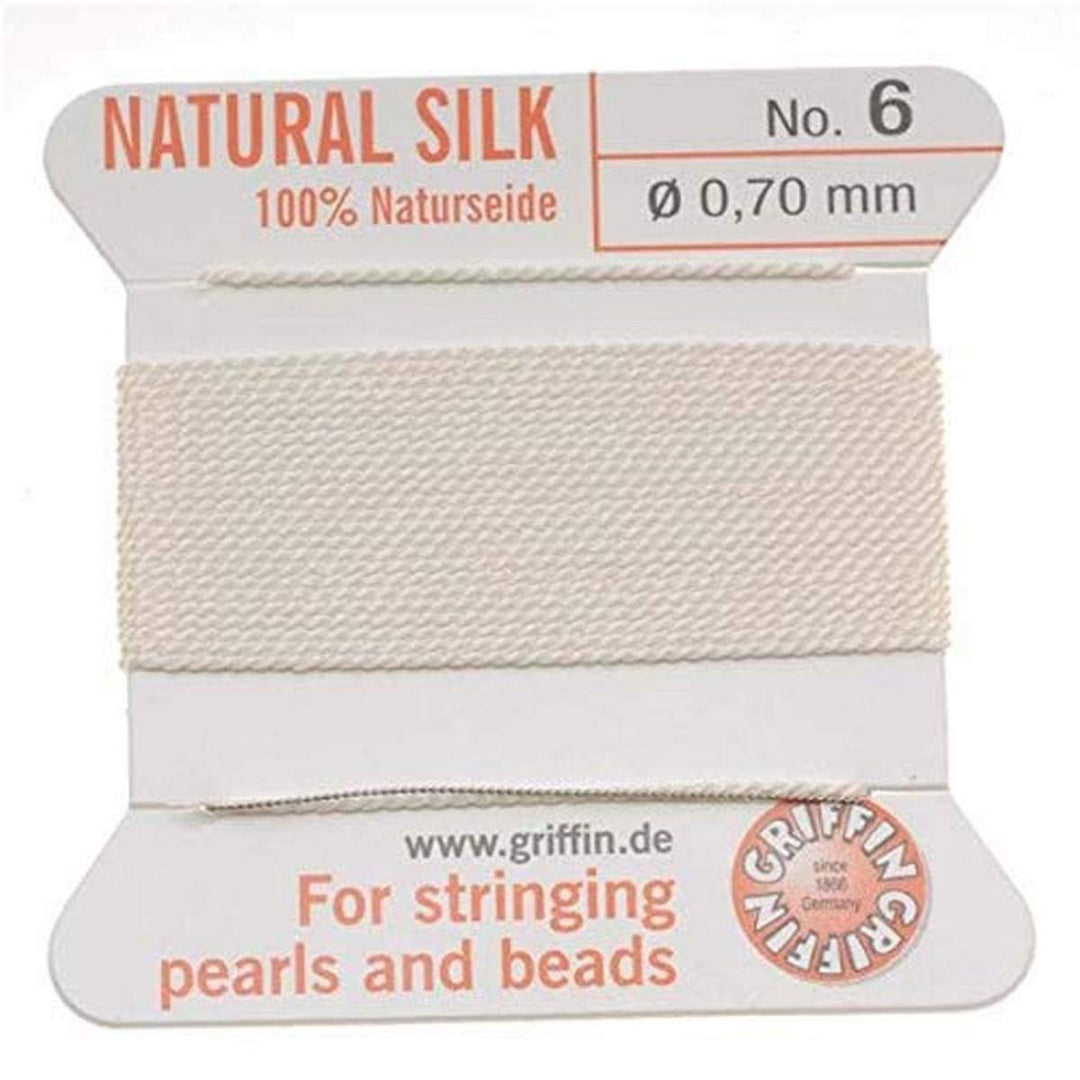 Griffin Silk Beading Cord and Needle, Size 6, White